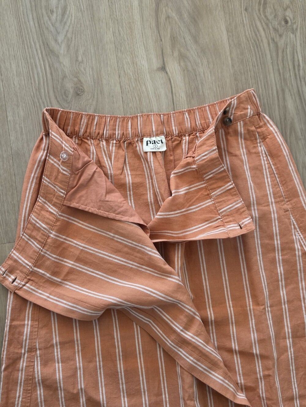 Pact Canopy Linen Striped Wrap Midi Skirt S Vacay Cottage Capsule Hippie Casual - Picture 7 of 11